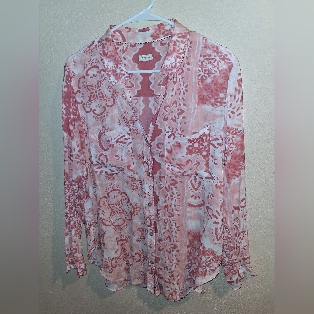 Pilcro x Anthropologie ROMY M Orange Peach White Floral Print Button Blouse - Picture 2 of 7